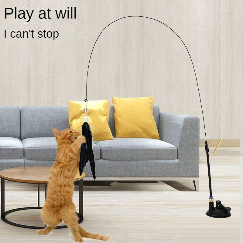 Feather Cat Teaser Stick Toy with Bell and Suction Cup