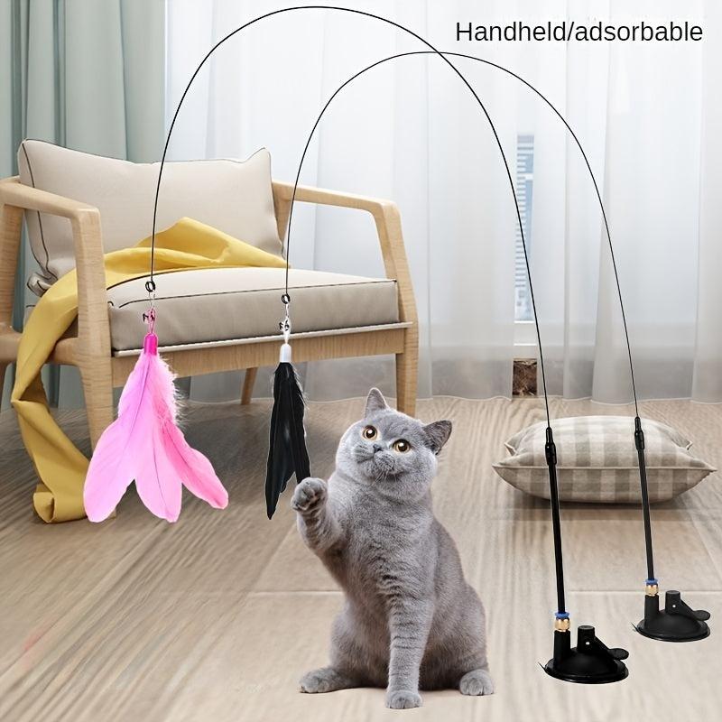 Feather Cat Teaser Stick Toy with Bell and Suction Cup