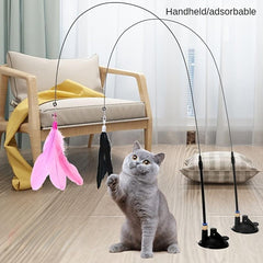 Feather Cat Teaser Stick Toy with Bell and Suction Cup