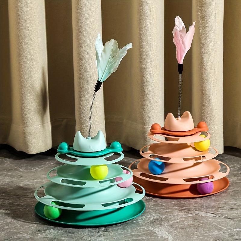 3-Layer Interactive Cat Toy Turntable Track Tower Teaser Dish