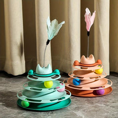 3-Layer Interactive Cat Toy Turntable Track Tower Teaser Dish