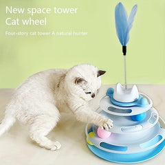 3-Layer Interactive Cat Toy Turntable Track Tower Teaser Dish