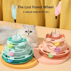 3-Layer Interactive Cat Toy Turntable Track Tower Teaser Dish