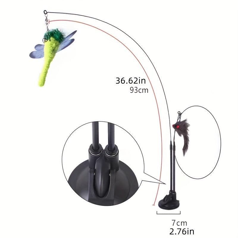Cat Feather Wand Toy with Double Headed Suction Cup
