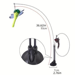 Cat Feather Wand Toy with Double Headed Suction Cup