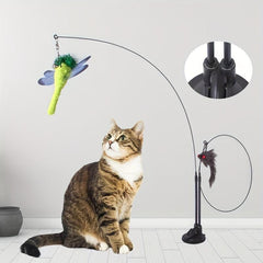 Cat Feather Wand Toy with Double Headed Suction Cup