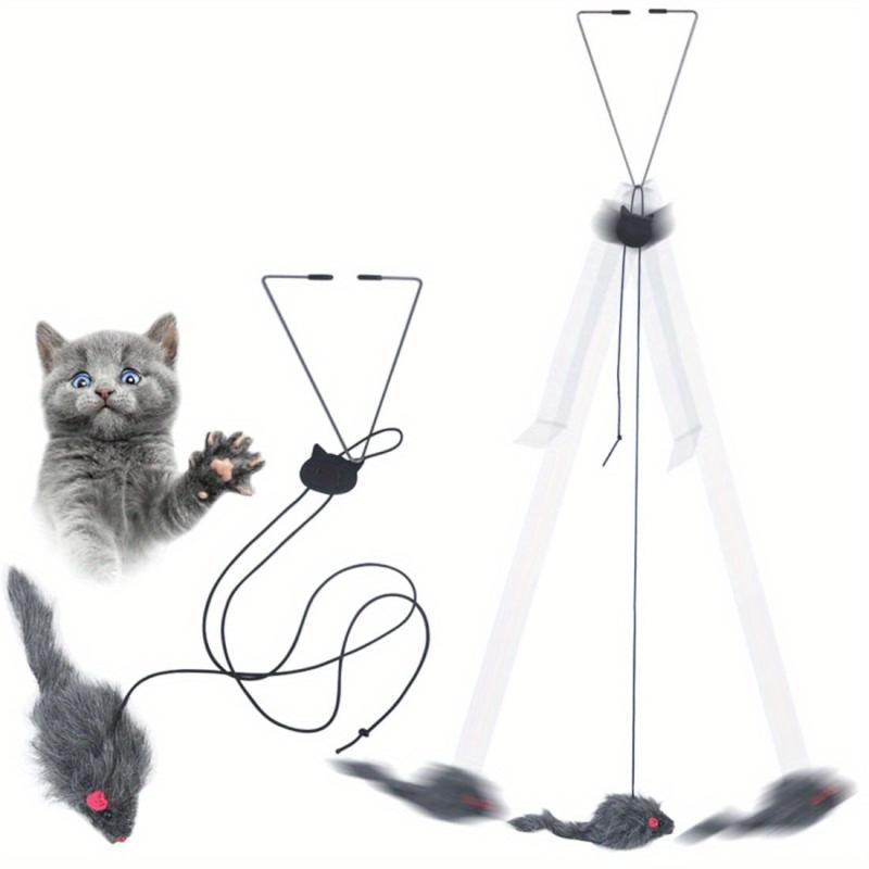 Interactive Plush Cat Teaser Toy Retractable Wand Cage Hanging Exercise Play