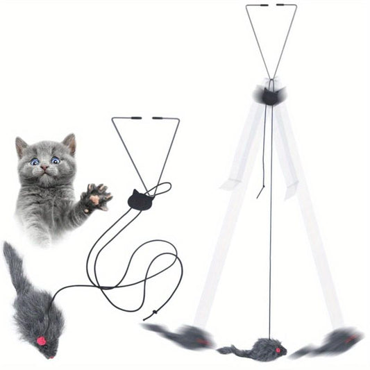 Interactive Plush Cat Teaser Toy Retractable Wand Cage Hanging Exercise Play