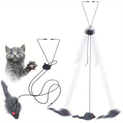 Interactive Plush Cat Teaser Toy Retractable Wand Cage Hanging Exercise Play