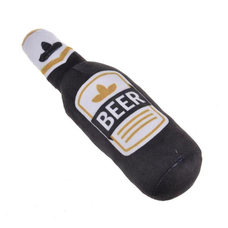 Squeaky Dog Plush Toy Beer Bottle Shape Bite Resistant