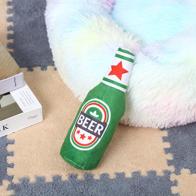 Squeaky Dog Plush Toy Beer Bottle Shape Bite Resistant