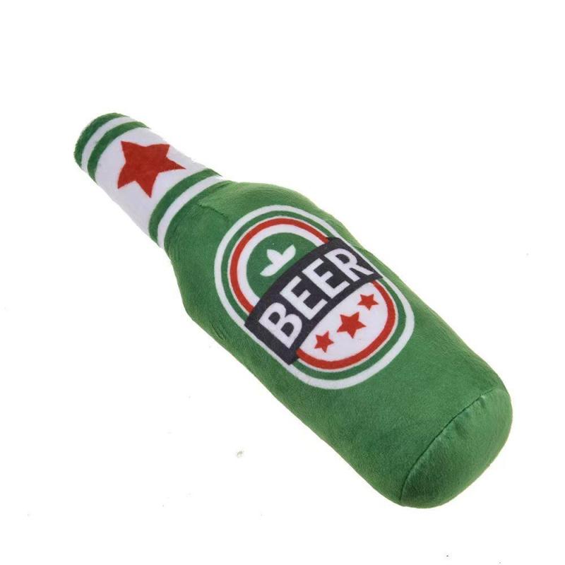 Squeaky Dog Plush Toy Beer Bottle Shape Bite Resistant