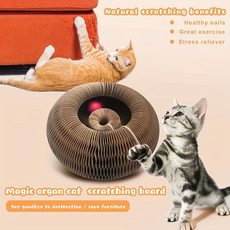 Foldable Cat Scratch Board Toy With Bell Ball And Glass Ball