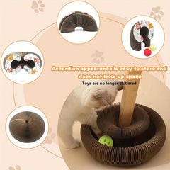 Foldable Cat Scratch Board Toy With Bell Ball And Glass Ball