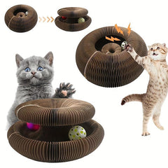 Foldable Cat Scratch Board Toy With Bell Ball And Glass Ball
