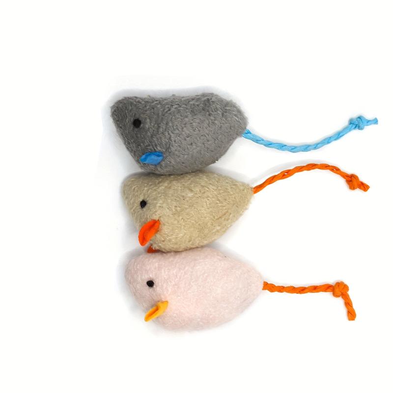 3 Pack Interactive Cat Toy Mouse Linen Kitten Feather Chew Toy