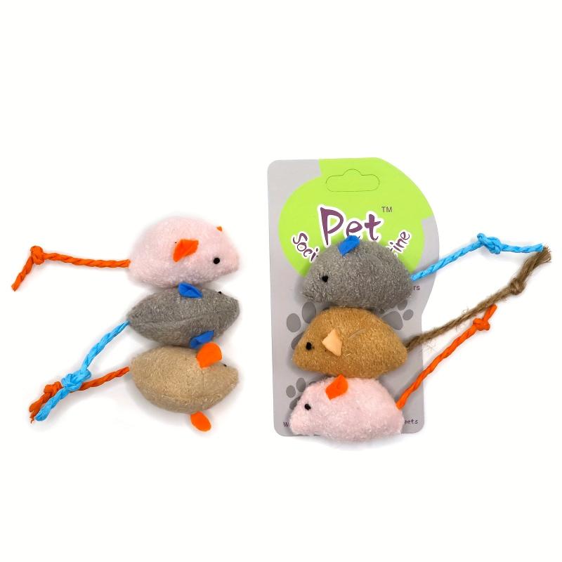 3 Pack Interactive Cat Toy Mouse Linen Kitten Feather Chew Toy