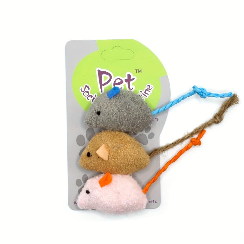 3 Pack Interactive Cat Toy Mouse Linen Kitten Feather Chew Toy