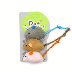 3 Pack Interactive Cat Toy Mouse Linen Kitten Feather Chew Toy