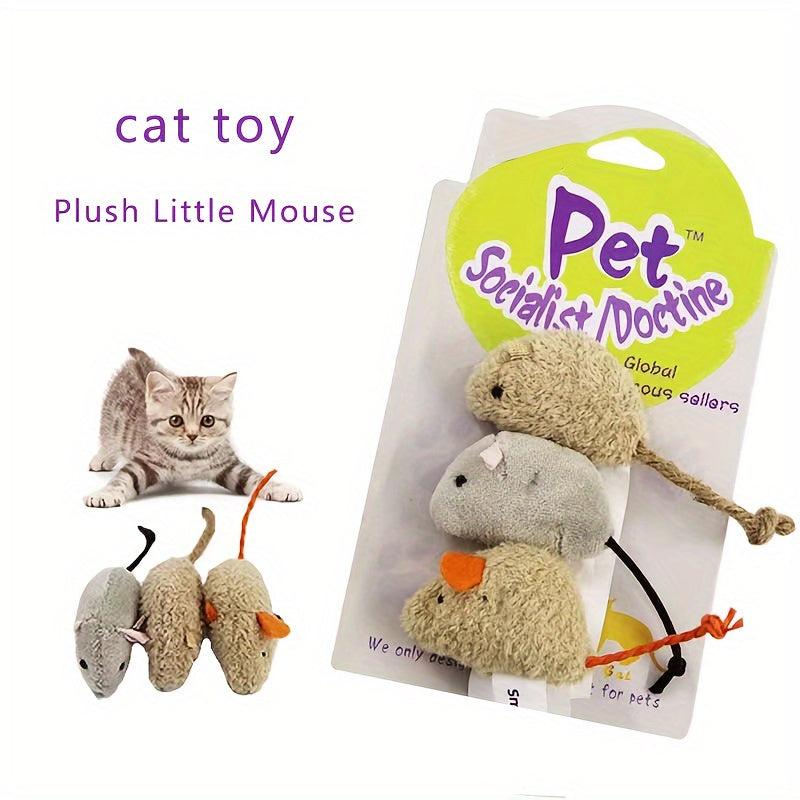 3 Pack Interactive Cat Toy Mouse Linen Kitten Feather Chew Toy