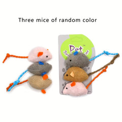3 Pack Interactive Cat Toy Mouse Linen Kitten Feather Chew Toy