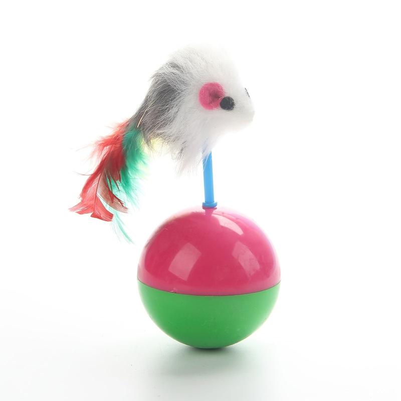 Interactive Plush Cat Toy Tumbler with Mouse and Feather