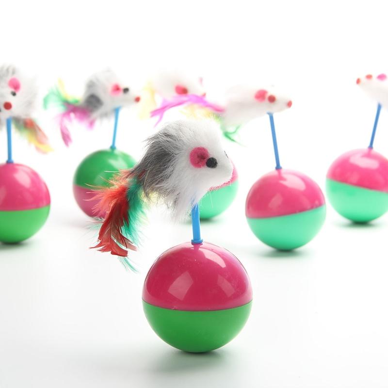 Interactive Plush Cat Toy Tumbler with Mouse and Feather
