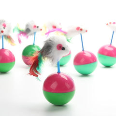 Interactive Plush Cat Toy Tumbler with Mouse and Feather