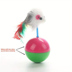 Interactive Plush Cat Toy Tumbler with Mouse and Feather
