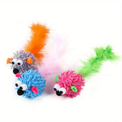 Interactive Plush Cat Toy with Feather Mouse