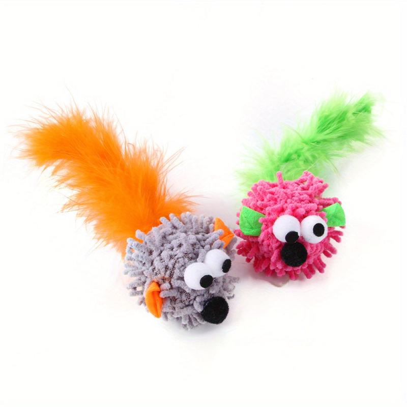 Interactive Plush Cat Toy with Feather Mouse