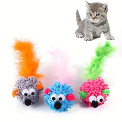 Interactive Plush Cat Toy with Feather Mouse