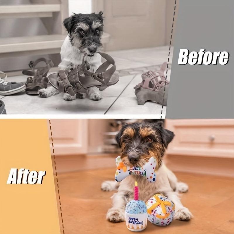 Dog Birthday Squeaky Cake Plush Toy for Teeth Health
