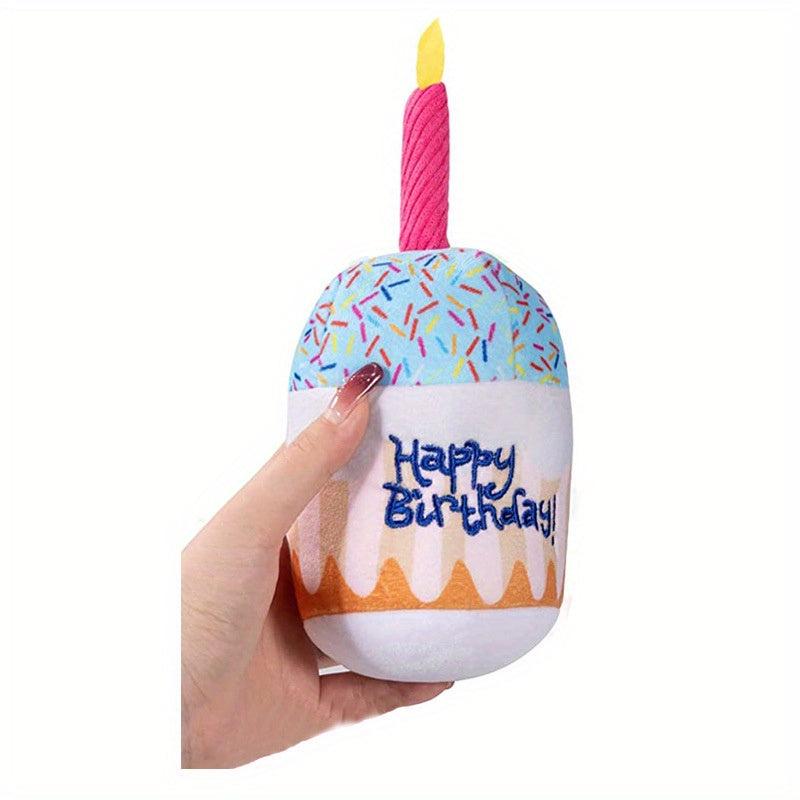 Dog Birthday Squeaky Cake Plush Toy for Teeth Health
