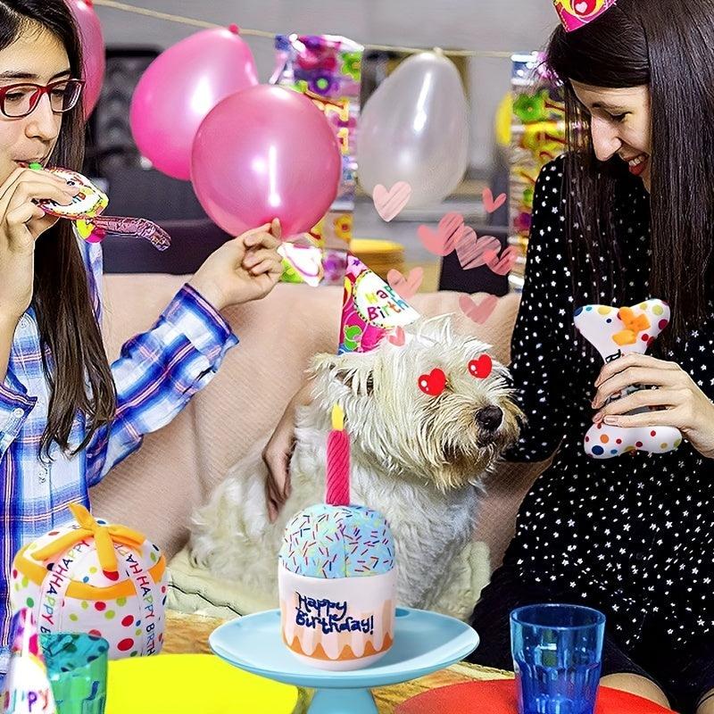 Dog Birthday Squeaky Cake Plush Toy for Teeth Health