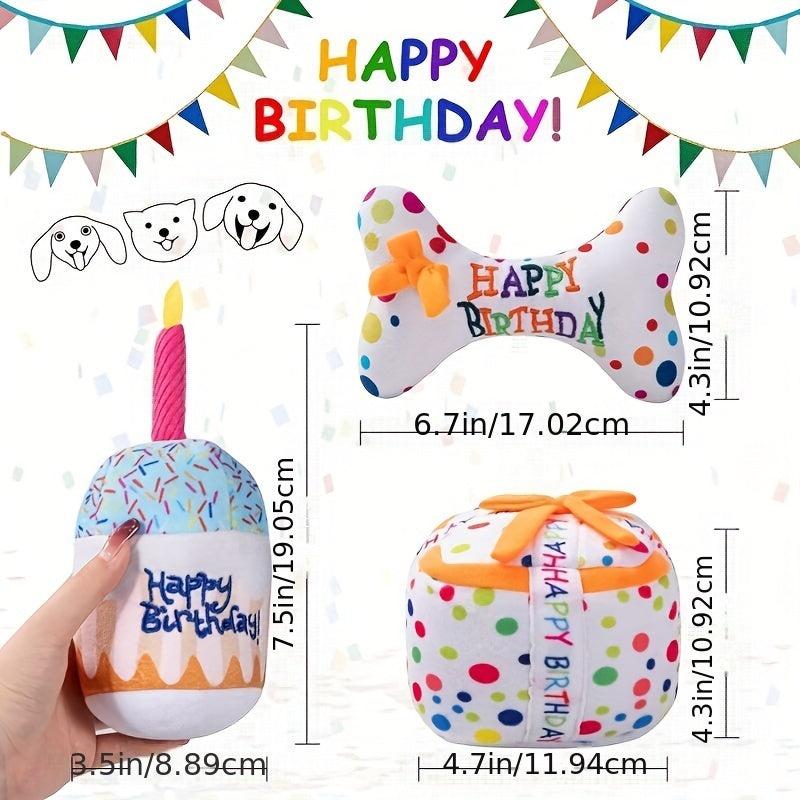 Dog Birthday Squeaky Cake Plush Toy for Teeth Health
