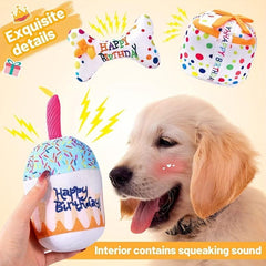 Dog Birthday Squeaky Cake Plush Toy for Teeth Health