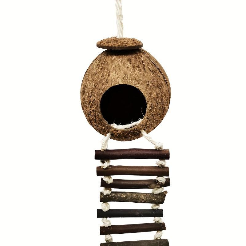 Coconut Shell Bird Nest with Climbing Ladder