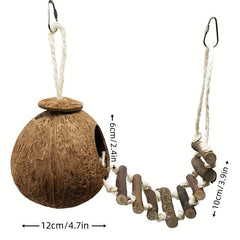 Coconut Shell Bird Nest with Climbing Ladder