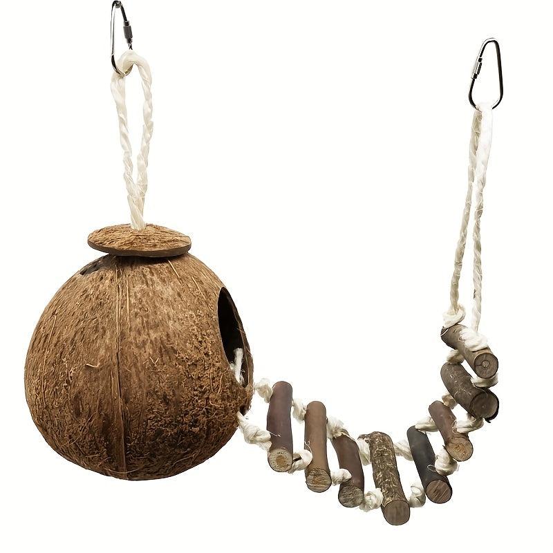 Coconut Shell Bird Nest with Climbing Ladder