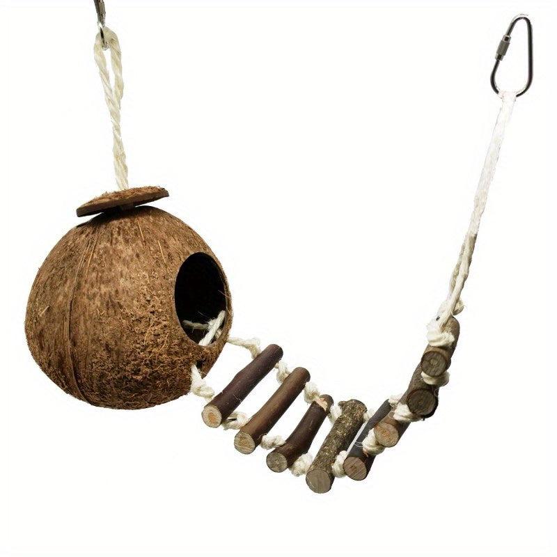 Coconut Shell Bird Nest with Climbing Ladder