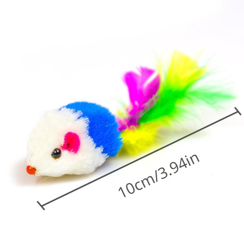 5pcs Colorful Mouse Cat Toys Feather Decor Plush Cat Teasing Toys