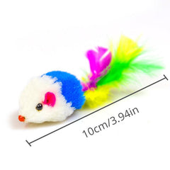 5pcs Colorful Mouse Cat Toys Feather Decor Plush Cat Teasing Toys