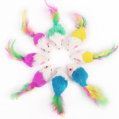 5pcs Colorful Mouse Cat Toys Feather Decor Plush Cat Teasing Toys