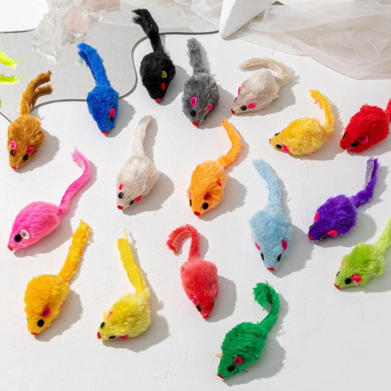 5pcs Colorful Mouse Cat Toys Feather Decor Plush Cat Teasing Toys