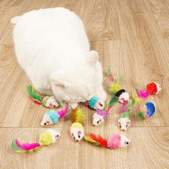5pcs Colorful Mouse Cat Toys Feather Decor Plush Cat Teasing Toys