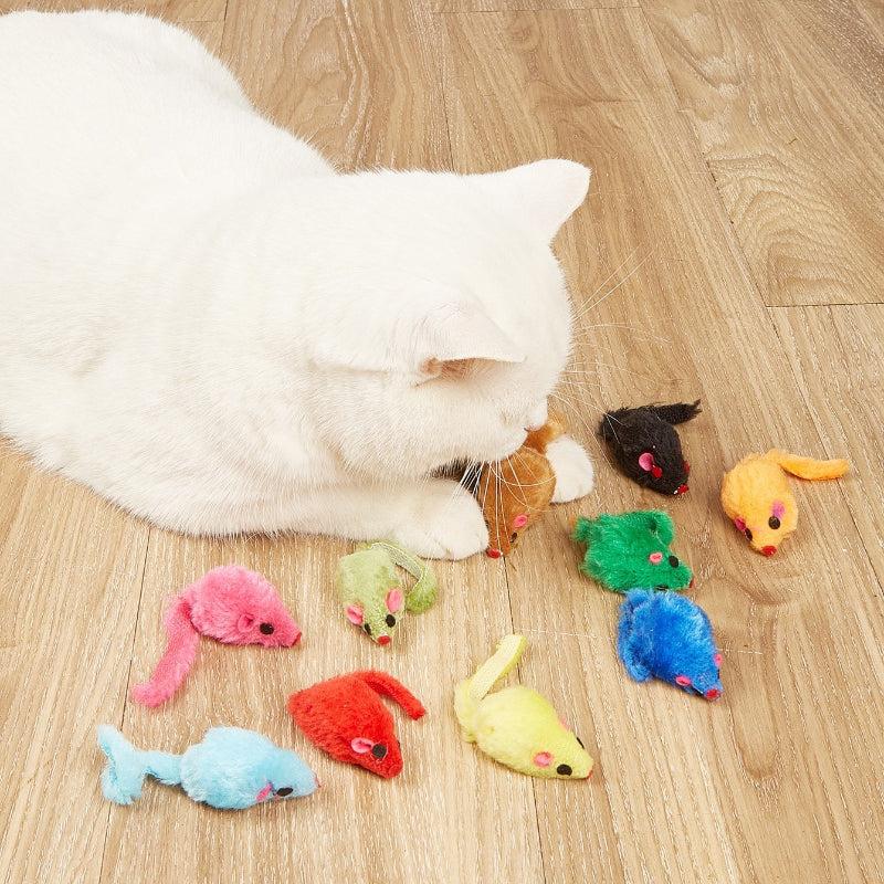 5pcs Colorful Mouse Cat Toys Feather Decor Plush Cat Teasing Toys