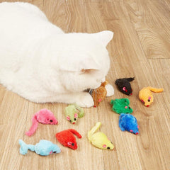 5pcs Colorful Mouse Cat Toys Feather Decor Plush Cat Teasing Toys