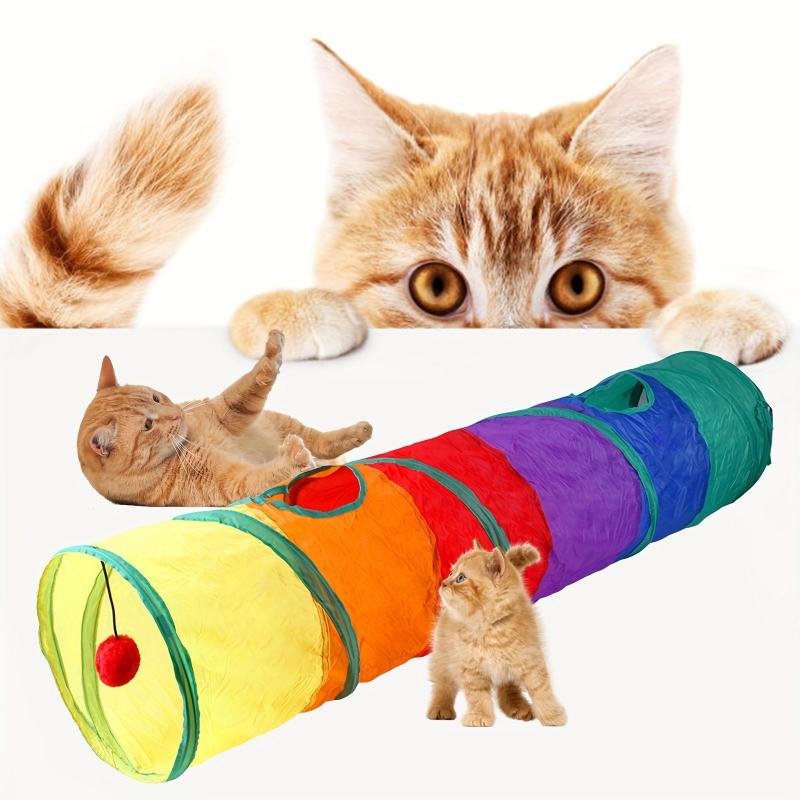 Rainbow Decor Cat Tunnel Toy Foldable Breathable Pet Cat Toy Tube