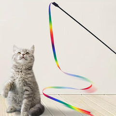 Colorful Ribbon Cat Teaser Wand Stick Toy